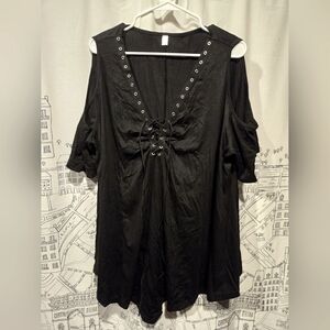 NWOT Women's Black Peep Shoulder Lace Up Shirt Blouse Size 2X